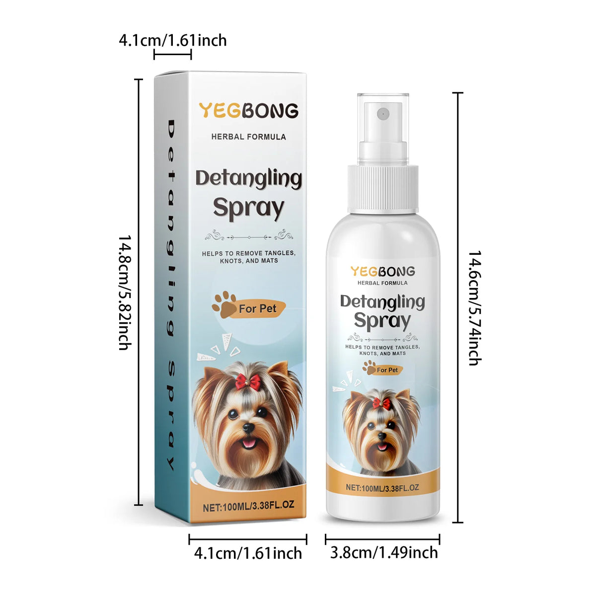 100ML Pet Detangling Spray Herbal Formula Smoothing Hair Remove Tangles, Knot & Mats Refreshing Maintain Pet Hair Grooming Spray