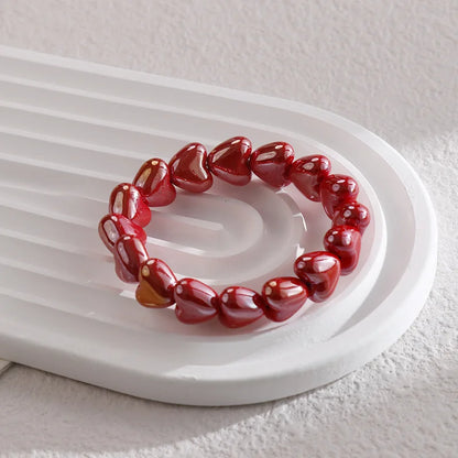 Sweet Fashion Dopamine Colorful Glossy Resin Heart Handmade Bead Elastic Bracelets for Women Summer Beach Stackable Jewelry Gift