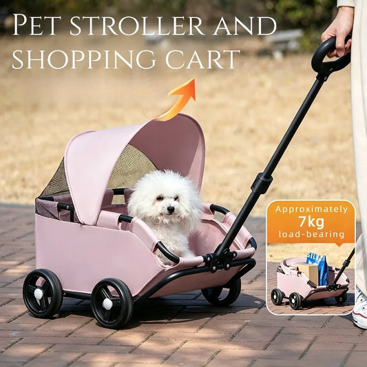 Foldable Pet Stroller with Sun Canopy Lightweight Dog Trolley Shopping Carts Outdoor Walking Travel Cart for Small Dogs Puppy