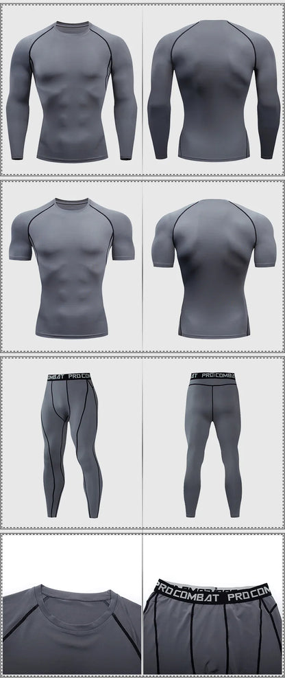 Men's 2/3pcs sets Boxing suit rashguard male kit MMA compression clothing men long-sleeved t-shirt+leggings tracksuit Sport Suit