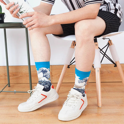 1 Pair Men Cotton Retro Abstract Oil Painting Art Socks Shout Modern Van Gogh Starry Night Happy Oil Painting Skateboard Sock