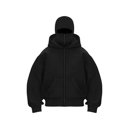 Unisex Plain Hooded Zip Up Sweatshirt Autumn Winter Ins Style Couple Matching Pullover Jacket