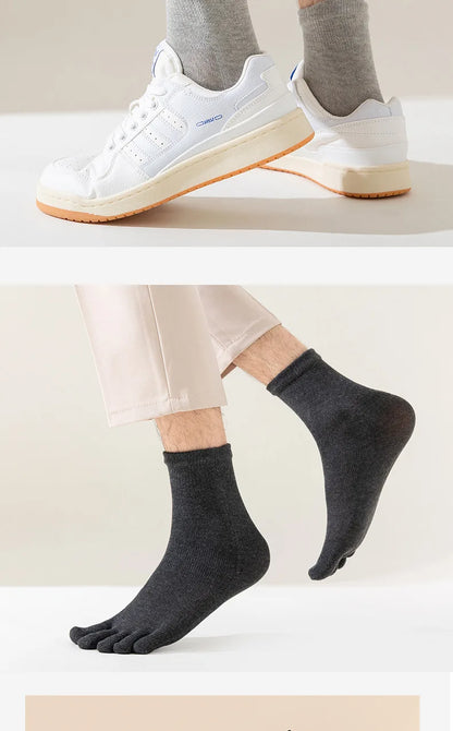 Five Finger Socks Men's Pure Cotton Five Toe Socks Sweat Absorbing Mid Tube Split Toe Socks Toes Socks For Men