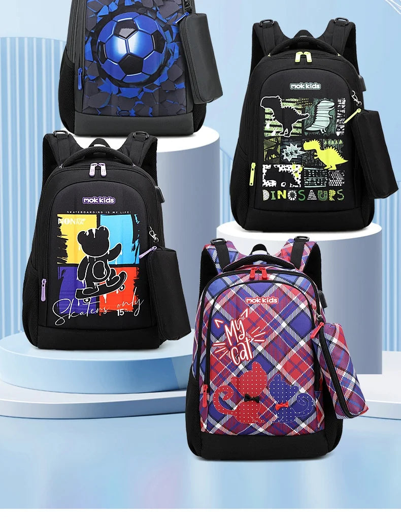 Boys Black Football Backpacks Hard Shell Orthopedic Middle School Student Book Bags USB Charge Multifunctional Bagpack