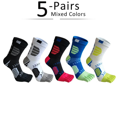 5 Pairs Sport Toe Socks Compression Pure Cotton Sweat-Absorbing Colorful Bike Marathon Fitness Outdoor Basketball 5 Finger Socks