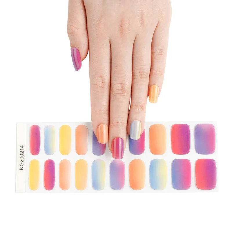 16/18/20Tips Semi-Cured Gel Nail Strips Adhesive Full Cover Stickers for Nails UV Lamp Need Press On Nails Fashion Manicure