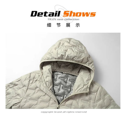 Winter white down jacket men's graphene self heating windproof pleated hooded down jacket casual warm down jacket men's coat