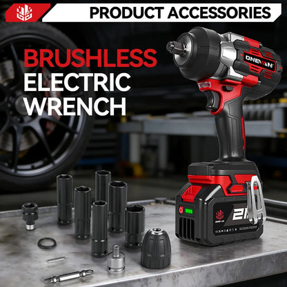 ONEVAN 2800N.M 2800W Brushless Electric Impact Wrench 1/2 Inch Cordless Wrench Screwdriver Power Tool For Makita 18V Battery Pin