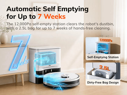 ILIFE A30 Pro Robot Vacuum Cleaner with Automatic Self-Emptying Station, 5000Pa Strong Suction, LDS Navigation, 180min Runtime, 2-in-1 Mop and Sweep , APP Control ，Home Floor Carpet Clean