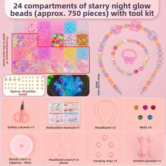 24 Grid DIY Handmade Beaded Kit Toy Creative Colorful Beads Bracelet Making Kit Kawaii Candy Color Beads Toys for Children Girl