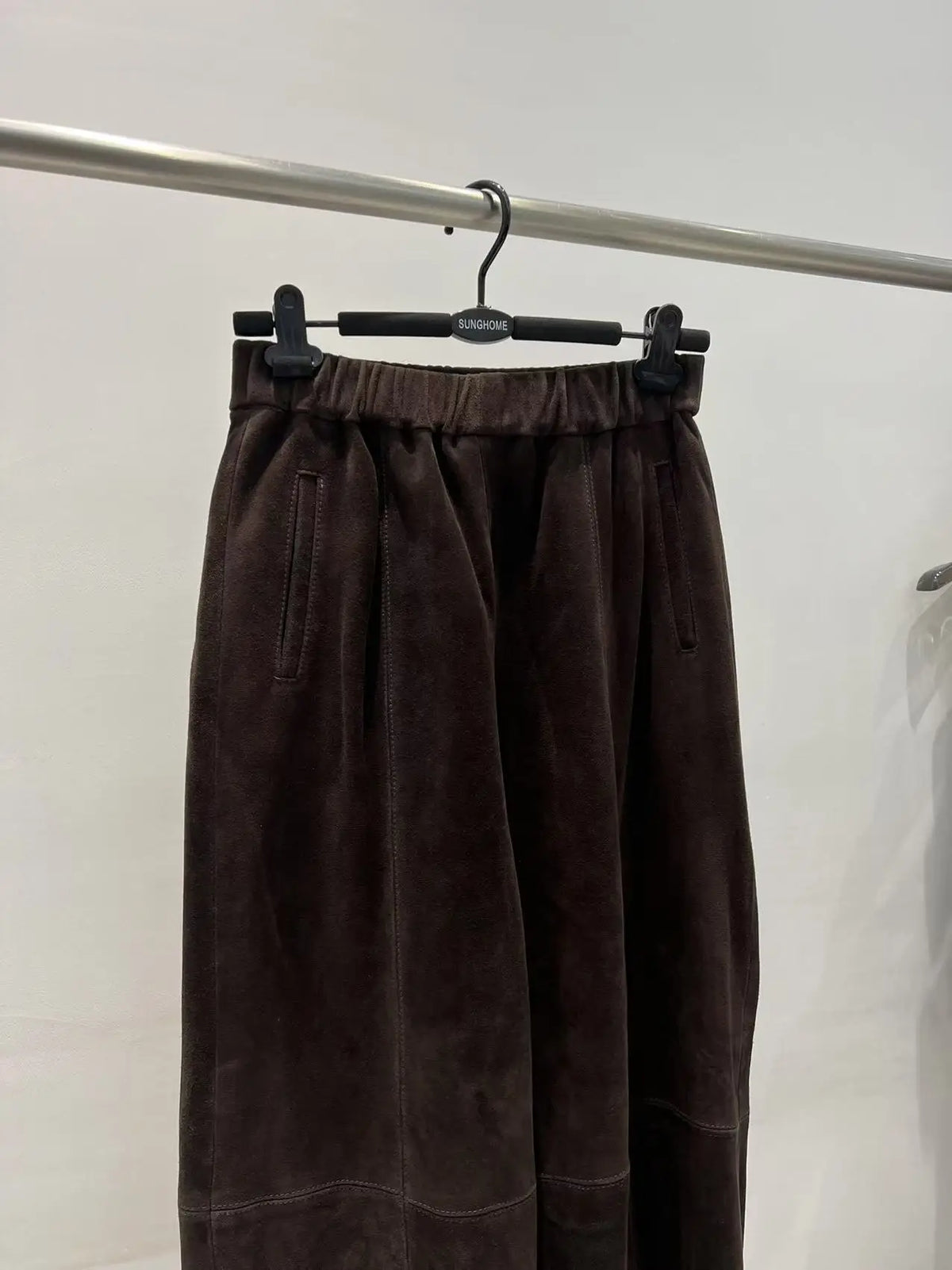 Retro Suede Leather Cropped Pants for Women Femae Genuine Leather Wide Leg Floor Long Trousers Straight Cylinder Spodnie Damskie