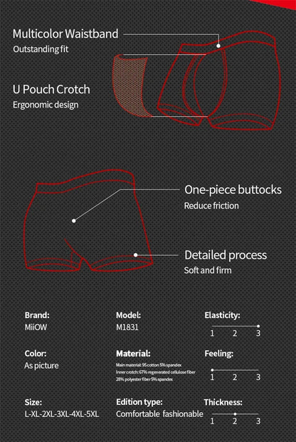MiiOW 4Pcs Sexy Cotton Men Underpants Boxers Graphene Antibacterial Innerwear Man Underwear Breathable Men's Panties Underpants