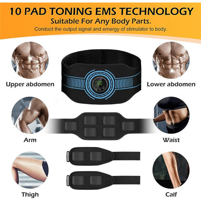 EMS Muscle Stimulator Toner Abdominal Toning Belt Body Slimming Massager Belly Waist Back Arm Leg Fitness Massage USB Recharge