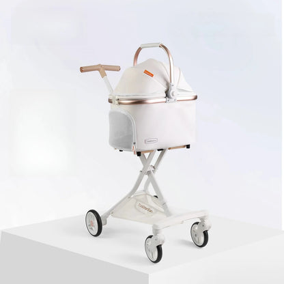 Foldable Detachable Pet Stroller Lightweight Travel Cart with Carry Basket for Dogs Cats Rabbits Outdoor Use
