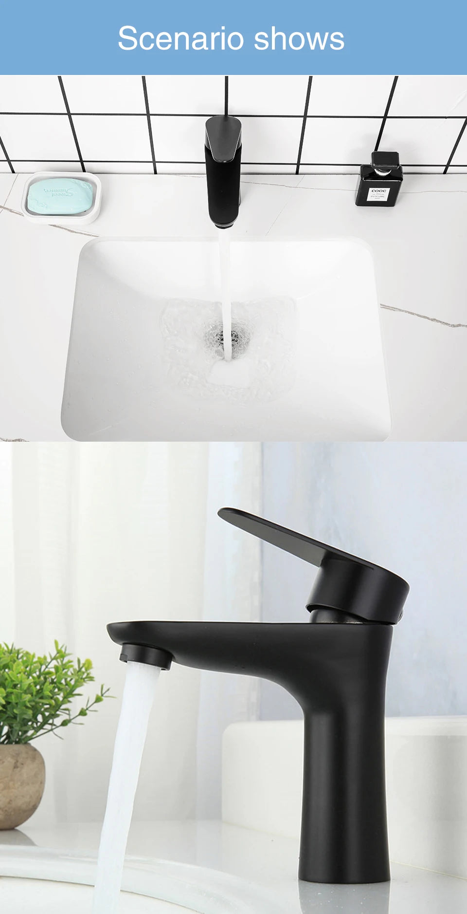 ULA G1/2 Basin Faucet Waterfall Bathroom Sink Faucet Hot Cold Water Mixer Tap Deck Mounted Bathroom Tap Crane Washbasin Tap