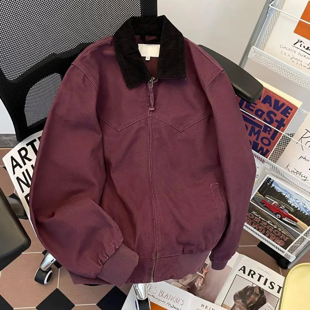 Pure Cotton Detroit Washed Jacket Men's Spring Loose Fit Collared Workwear Jacket Trendy Brand Color Block Casual Coat