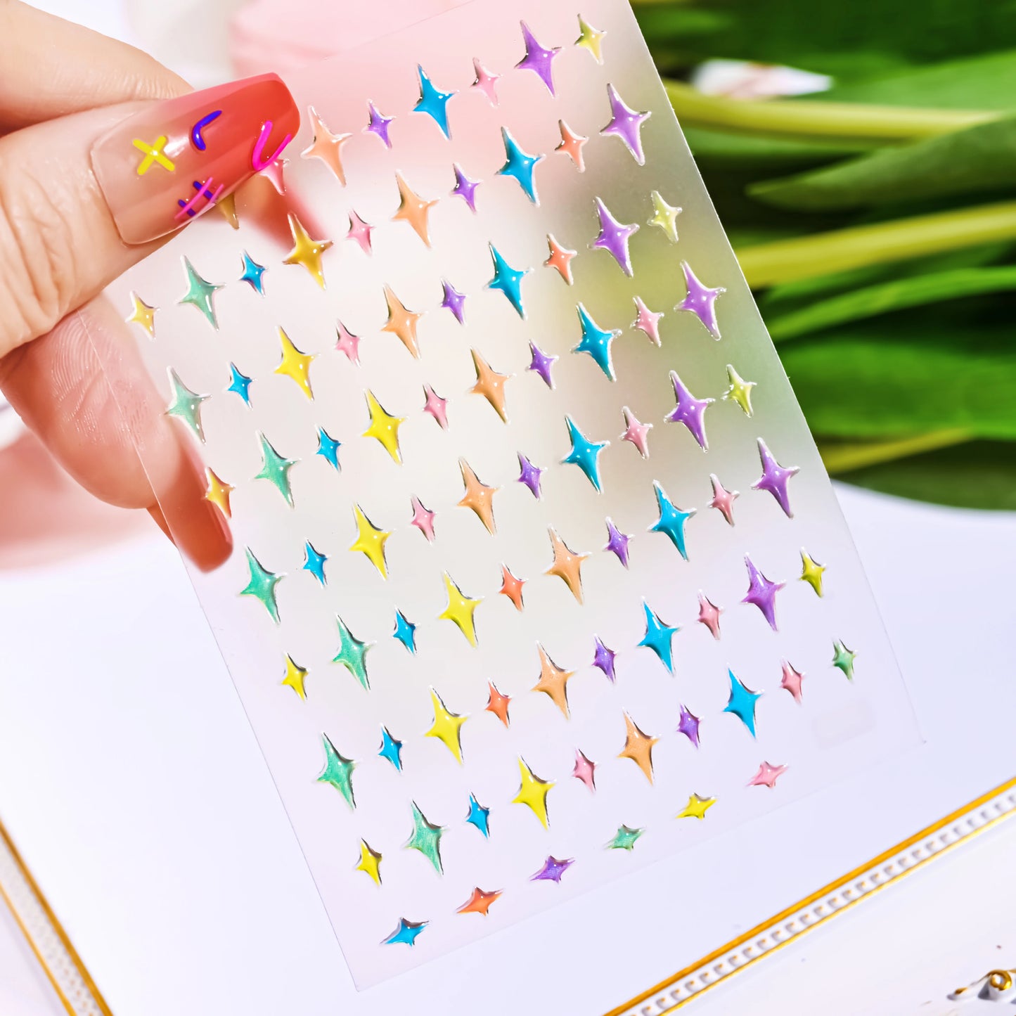 Black White Star 3D Nail Art Sticker Y2K Pentagram Self-Adhesive Decals Laser Shiny Glitters Starlight Manicure Ornaments Slider