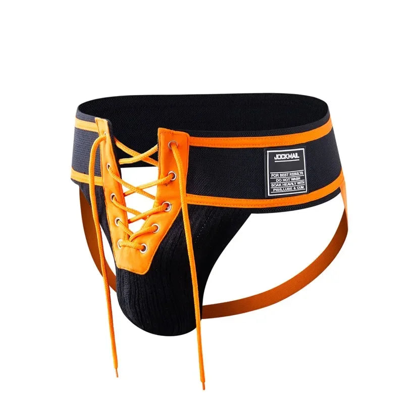 Open Front Men Jockstrap Briefs Athletic Supporter,3" Waistband Detachable Pouch Breathable Workout Sport Underwear Gay Thongs