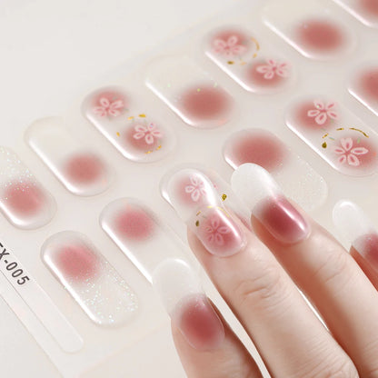 1Sheet Cured Gel Nail Strips Sticker Long-Lasting Nail Polish Strips Wraps Full Cover Gel Nail Art Stickers UV/LED Lamp Required