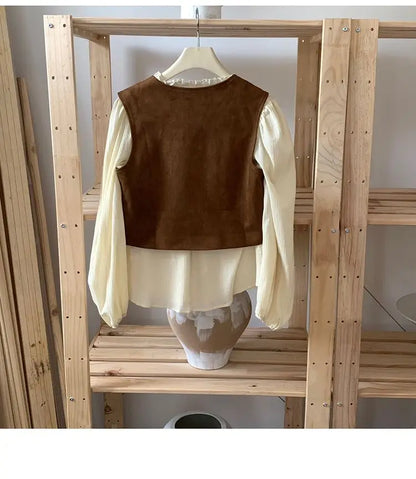 Retro Vests Women V-neck Single Breasted All-match Korean Style Spring Autumn Layering Outerwear Cozy Vintage Loose Comfortable