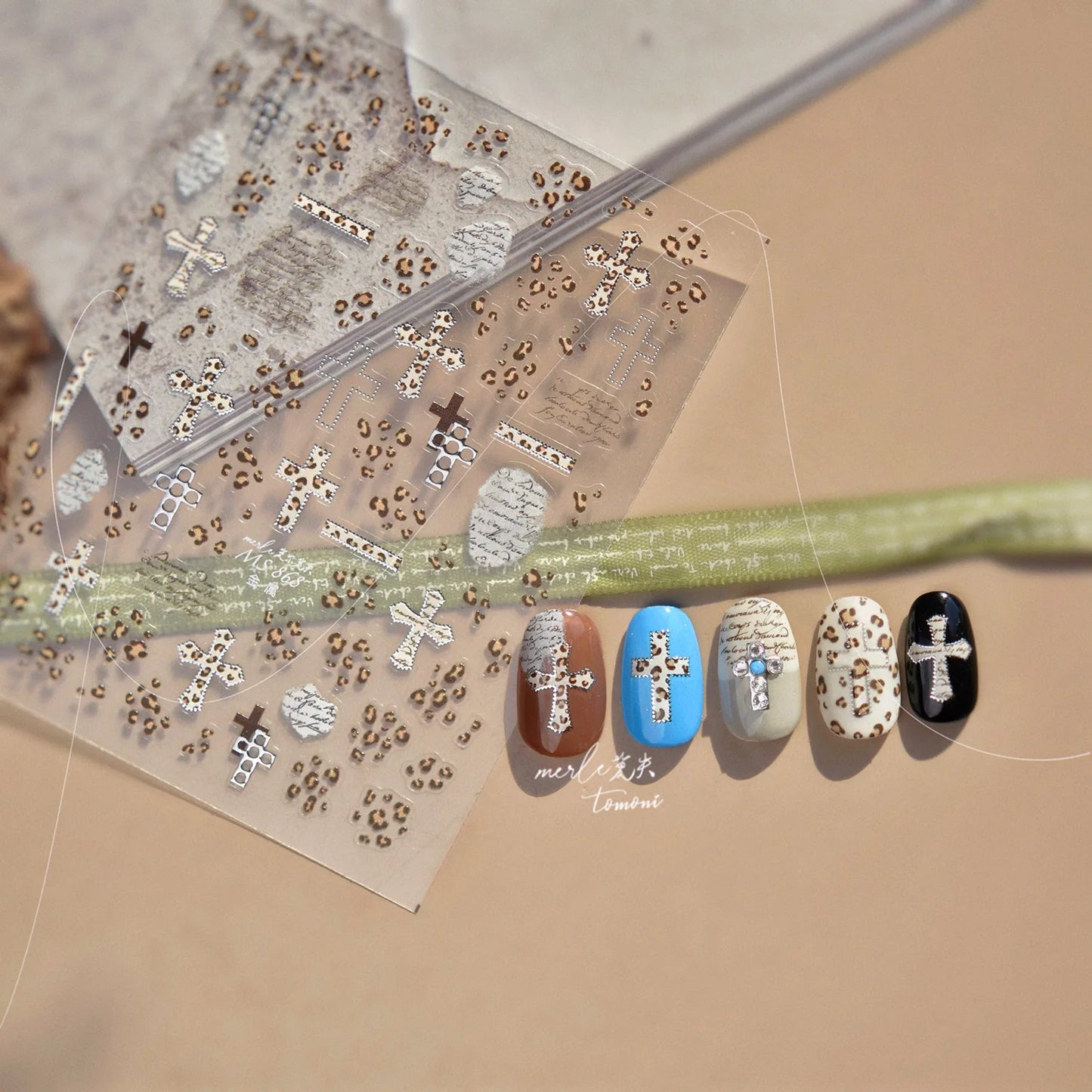 Gold Silver Metal Nail Stickers Dark Retro High-end Cross Nail Art Accessories Sticker Back Blue Nails 3D Decorations Decals DIY