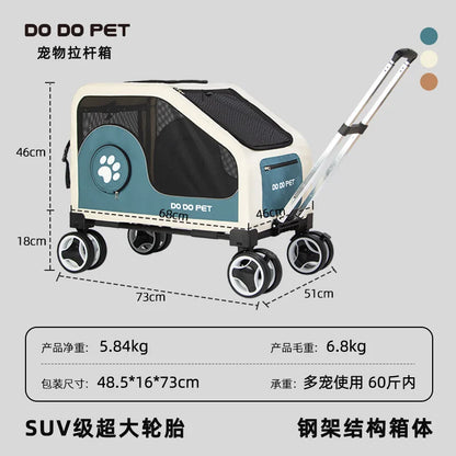 Large Space Foldable Pet Trolley Silent Wheel Pet Travel Box Portable Car Carrier Cage For Small Medium Dogs Cats Outdoor Trip