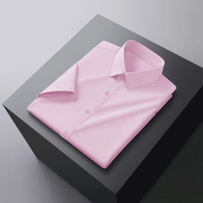 Men's Business Casual Solid Color Short Sleeve Shirt Summer Fashion No Ironing Comfortable Versatile Top for Men