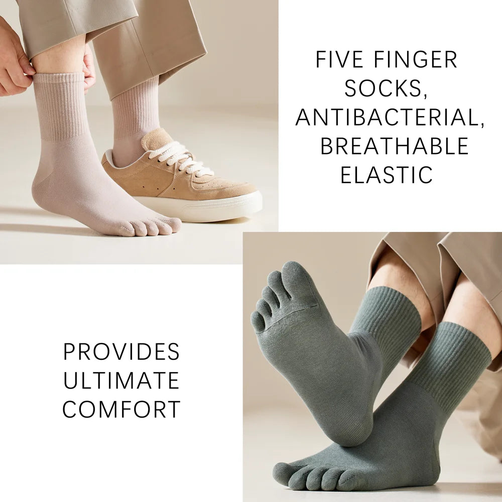 Hot Sale Men's Cotton Toe Socks Moisture-Wicking Odor Control Seamless Toe Design Long Crew Socks for Sports Daily Wear