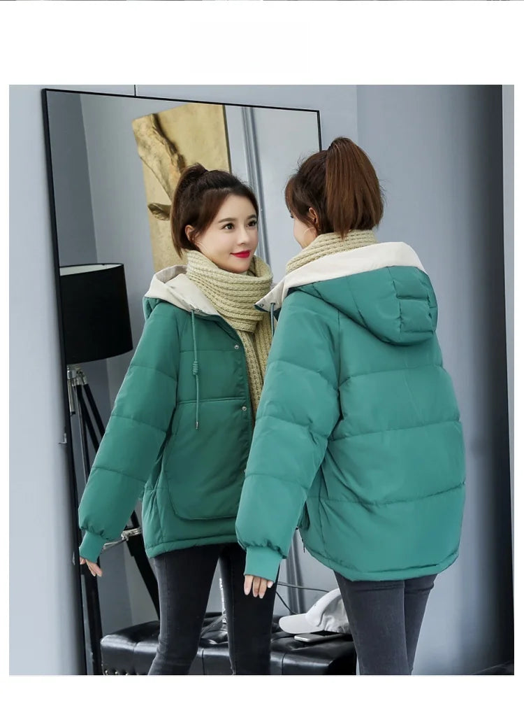 Women's Thickened Cotton Jacket Bread Style Loose Fit Short Coat Winter Outerwear Korean Version Student Friendly Zipper Closure