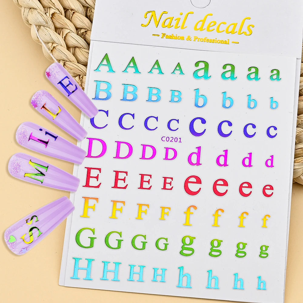 3D Glittery Gothic Letter Design Nail Art Stickers Uppercase Alphabet Letters Artistic Designs DIY Nail Art Decals Decoration #1
