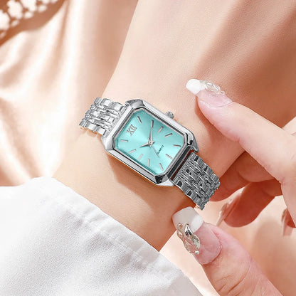 2PCS Fashion Rectangle Women Quartz Watch Rhinestone Bracelet Set Roma Dial Ladies Wristwatches Girls Clock Reloj Mujer
