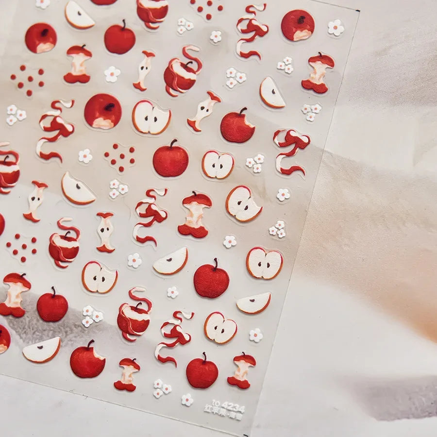 5D Pudding Jelly Dessert Fruit Cherry Pink Claw Print Bowknot Tie knot Love Heart Stars Nail Art Sticker Adhesive Manicure Decal