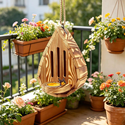 Hanging Wood Butterfly House Feeder with Rope Decorative Bee Nesting Box Multifunctional Moth Habitat for Garden Balcony