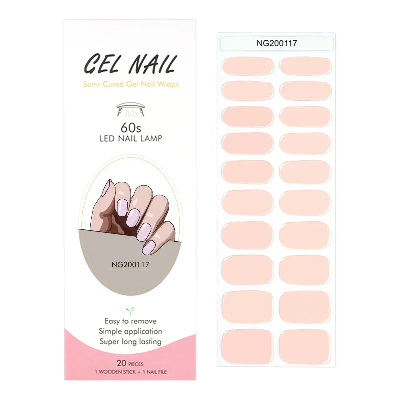 20/22Tips UV Semi cured Gel Nail Stickers Waterproof Long Lasting Full Gel Nail Wraps Press On Nail Decal DIY Manicure