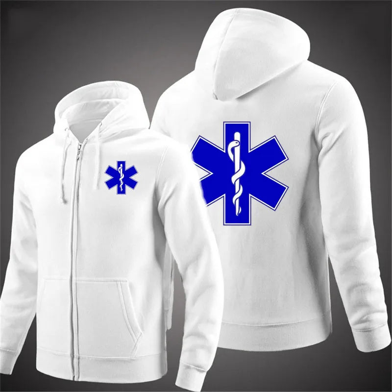 EMT emergency ambulance printing Men Hoodie woman Spring Autumn Coat Solid Color Zipper Fashion Pullover Sweatshirt Harajuku Top