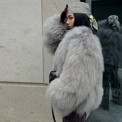 Collarless Tibetan Lamb Fur Coat Genuine Sheep Wool Jacket Natural Sheepskin Coat Luxury New Arrivals Women's Clothing