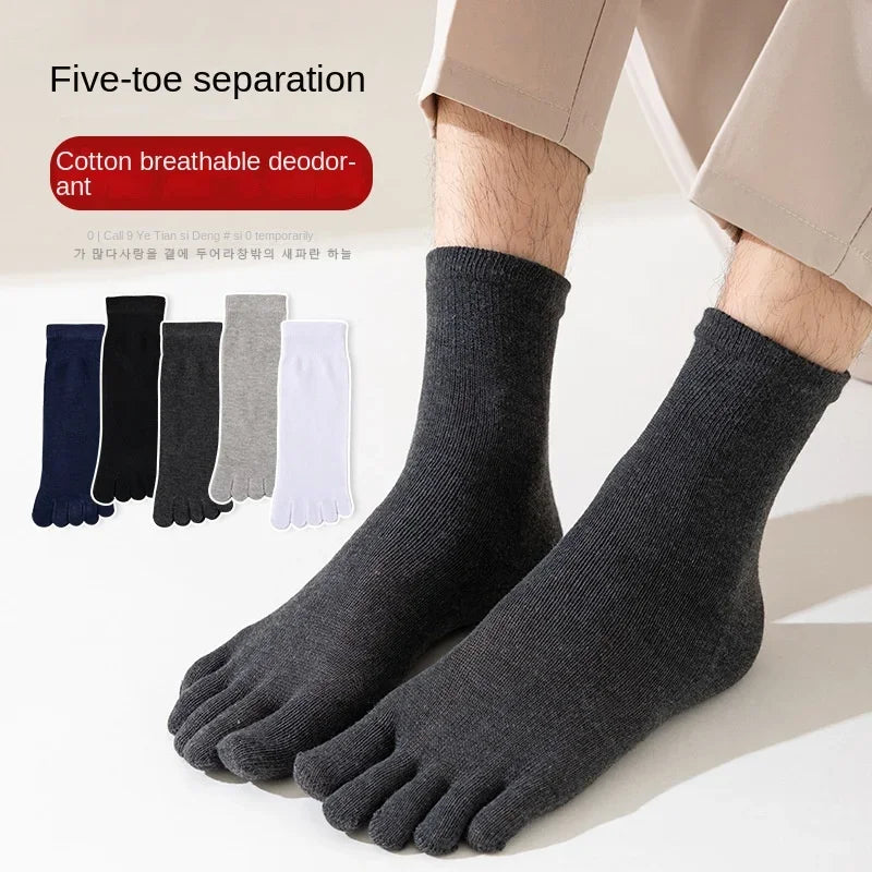Five Finger Socks Men's Pure Cotton Five Toe Socks Sweat Absorbing Mid Tube Split Toe Socks Toes Socks For Men