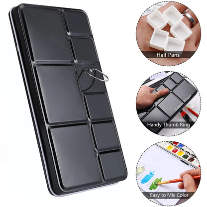 Empty Metal Watercolor Tin Palette Box With 14/26/52pcs Detachable Empty Watercolor Half Pans For DIY Travel Watercolor Palette