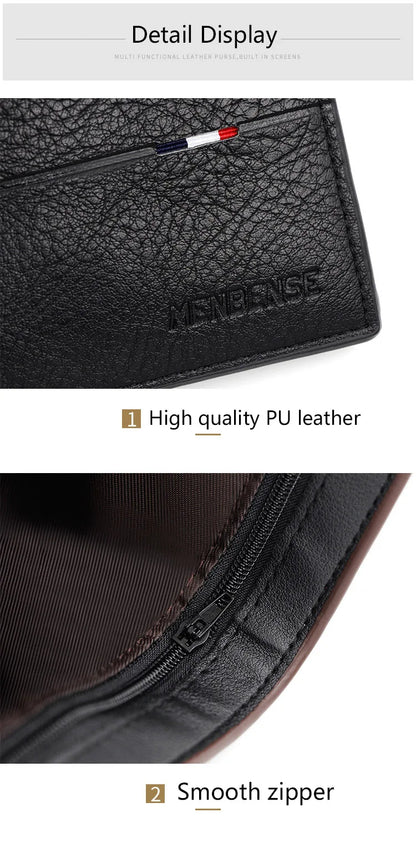 Slim Men Wallets New Short Zipper Card Holder Photo Holder Male Purse Simple Coin Pocket High Quality PU Leather Men's Wallet