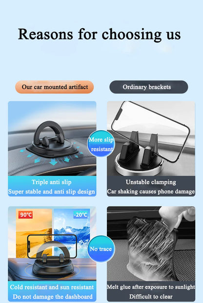 Dashboard Car Phone Holder 360° Rotation Universal Car Phone Mount With Non-Slip Silicone Replacement Tools For Smartphone