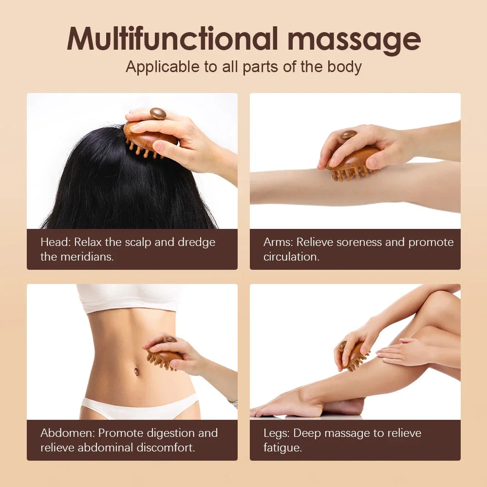 Wooden Scalp Massager Head Massager Brush Manual Scalp Scrubber Body Massage Tool for Woman Men Wet Dry Hair Brush Scalps Care