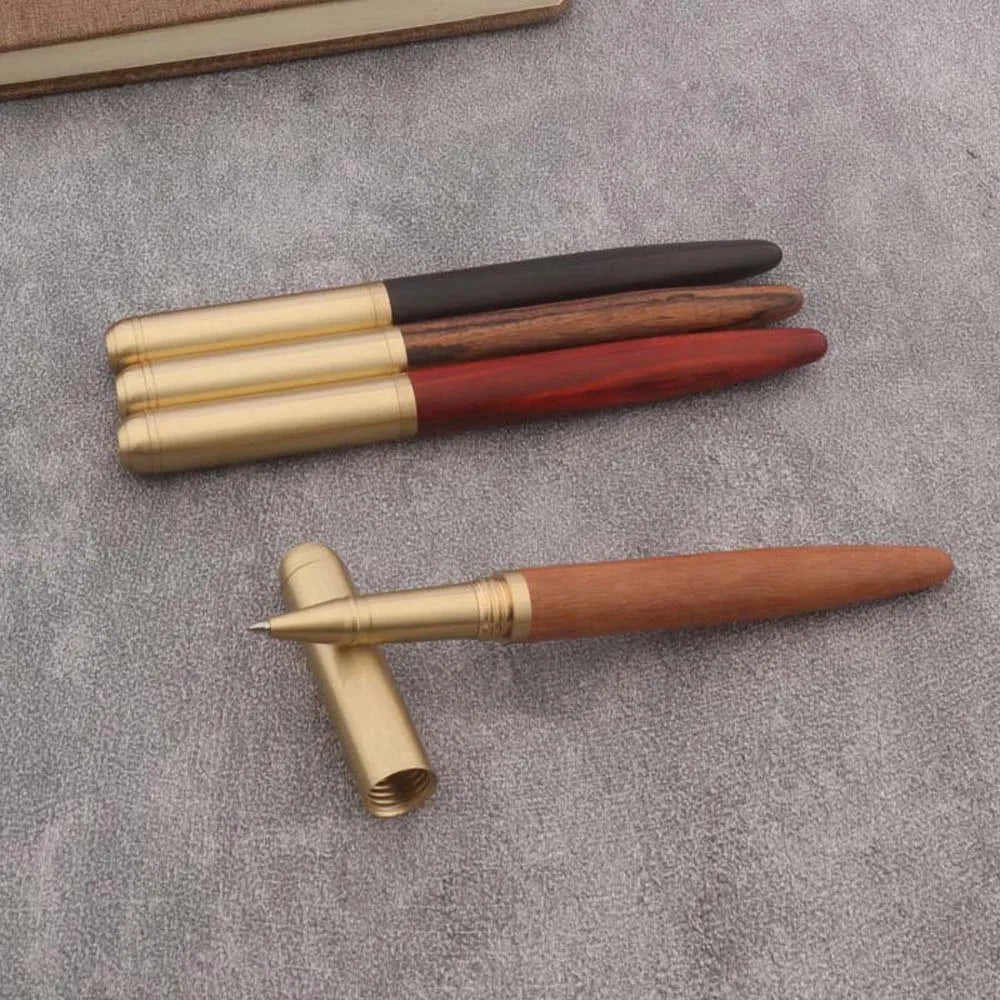 High Quality Copper WOOD RollerBall Pen brass Ebony spinning Red gold BALL POINT PEN Stationery Office school supplies Writing