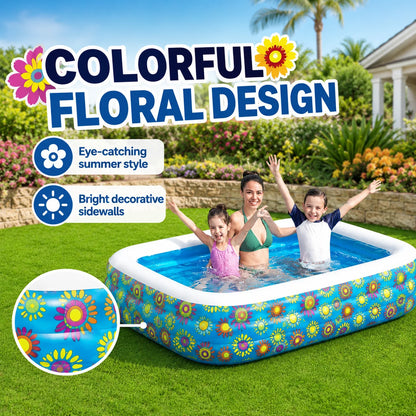 Bestway Rectangular Inflatable Family Swimming Pool 305x183x56cm Floral Outdoor Above Ground Pool for Garden Summer Water Fun