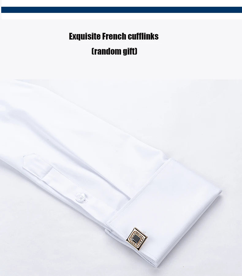 Embroidered French Cufflinks Men's Long-Sleeve Shirt with Collar Pins, Big Collar Dress Shirt for Business Formal Wear, Gentlema