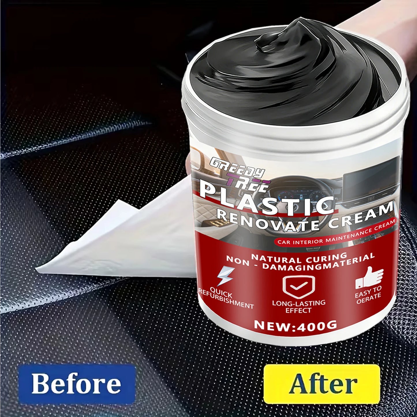 400gCar Plastic Part Restorer, Black Interior Trim Polishing Wax, Aging Prevention Refurbishment Agent, Repair Plastic Scratches