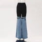 LGRQ Denim Patchwork Pants For Women Fashion New High Waist Contrast Color Belt Straight Pant Female 2026 Summer New 17A2013H
