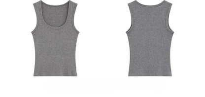 Spring Women U-Neck Knit Tank Top Cashmere-Like Fabric Elastic Slim Fit Sleeveless Camisole Solid Color Base Layer Stylish Vest