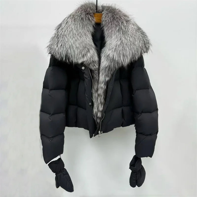 Women's winter jacket New detachable fox fur collar down coats for winter 2025 white duck down filled warm thick coat outerwears