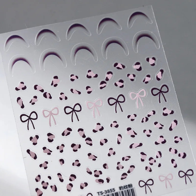 5D Pink White Black Bowknot Ribbon Pearl Sweet Bow Nail Sticker Adhesive Nail Art Decoration Parts Stickers Manicure Decals
