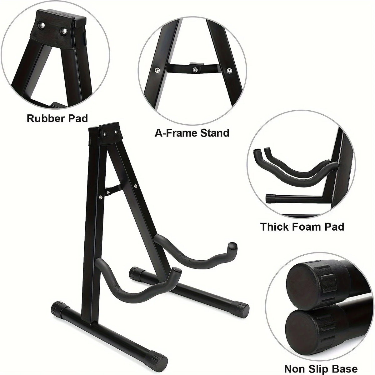 A-Frame Metal Guitar Stand Foldable Floor Stand for Acoustic Electric Guitar Bass, Stable Portable Music Instrument Holder
